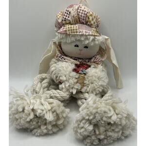 Vintage Folk Art Stuffed Rabbit 12” Doll Braided Rope Limbs Floppy Ears Granny